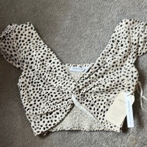 Cream and Black Spotted Linen Crop Top Size Medium NWT
